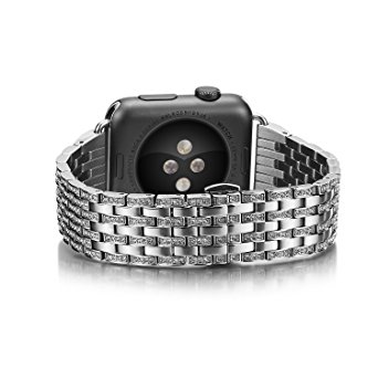 Apple Watch Band, Shangpule Unique Jewelry Style Stainless Steel Bracelet Strap for Apple Watch Series 1 Series 2 Sport and Edition Version(42mm-Silver)