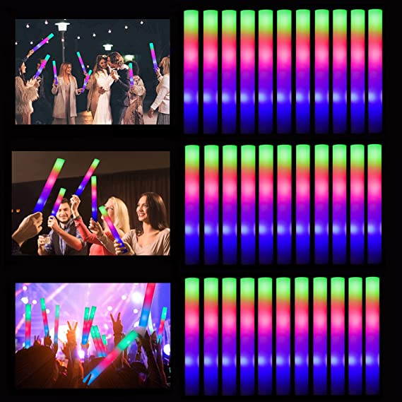 Glow Sticks Bulk-52 PCS LED Foam Sticks Glow in The Dark Party Supplies,16" Light Up Baton Wands for Party Wedding Birthday Concert Halloween Christmas