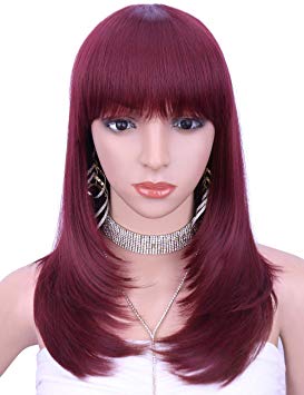 Kalyss Women's Wig Long Straight natural Layers Burgundy red Synthetic Hair wigs for Women