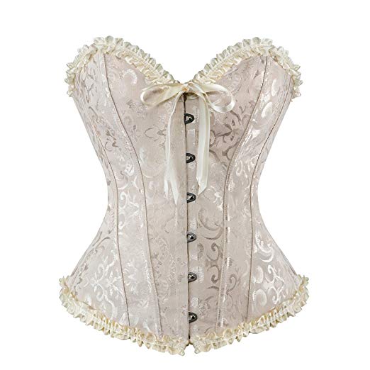 Grebrafan Wedding Lace up Boned Corset Busiter Top Clubwear Plus Size (US(6-8) M, Beige)