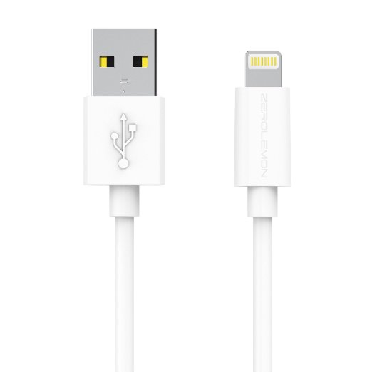 Apple MFi Certified ZeroLemon Lightning to USB Plastic PVC Cable 10 Feet  3 Meter  Enhanced Plastic Cap for iPhone iPod and iPad 2 Year Warranty-PVC White