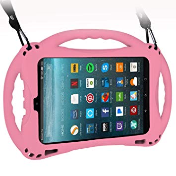 TopEsct Kid-Proof Case for All-New Amazon Fire HD 8 inch(Compatible with 7th&8th Generation Tablets, 2017&2018 Releases) Handle Stand Cover Case for Kids (Pink)