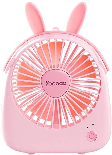 Yoobao USB Desk Fan, Portable Fan Rechargeable Personal Small Fan Battery Operated, 3 Speed Adjustable deskstop Cute Mini Fan Cooling Handheld (Quiet) Fan for Home, Office, Travel, Children - Pink