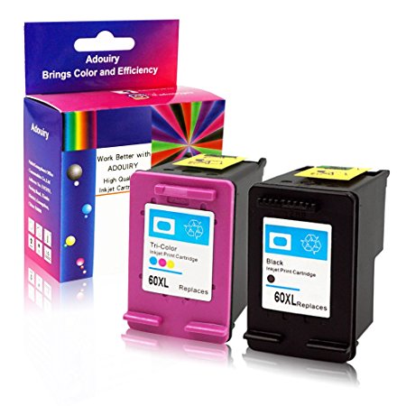 Adouiry Remanufactured for HP 60 XL Ink Cartridge 1 Black 1 Tri-color Combo Pack (CC641WN CC644WN) High Yield with Ink Level Display Compatible with Photosmart C4780 C4795 Deskjet F4480