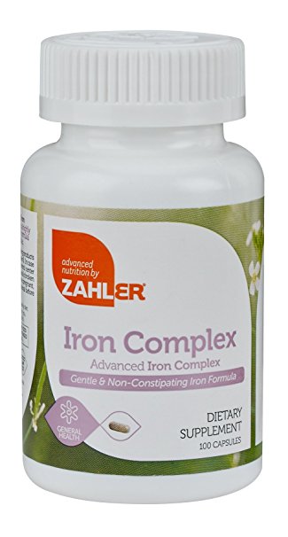 Zahlers Iron Complex, Complete Blood Building Iron Supplement with Ferrochel, Easy on the Stomach Iron Pills with Vitamin C, Optimal Absorption Iron Tablets, Certified Kosher, 100 Capsules