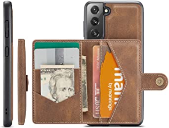 Wallet Case for Galaxy S21 with Detachable Magnetic Card Pockets,fit Car Mount, SAVYOU 2 in 1 Durable PU Leather Wallet Money Card Sleeve Kickstand Shockproof Protection Back Flip Cover 6.2" Brown