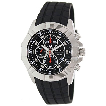 Seiko SNDD73P2 Mens Stainless Steel Case Rubber Strap Black Dial Chronograph Watch