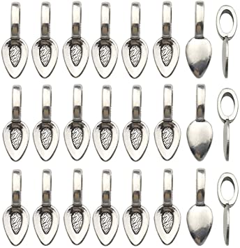 120pcs 8x21mm Antique Silver Spoon DIY Oval Glue on Bails- Pendant Bails-Jewelry Bails for Pendant Making Scrabble Or Glass Cabochon Tiles Pendants (4853)