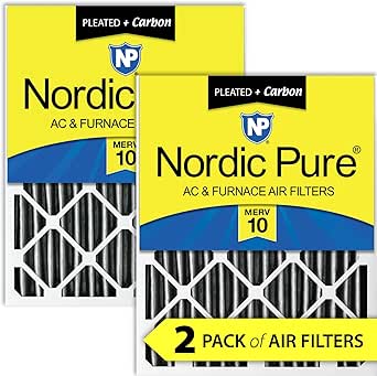 Nordic Pure 16x25x4 (15_1/2 x 24_1/2 x 3_5/8) Furnace Air Filters MERV 10 Pleated   Carbon 2 Pack