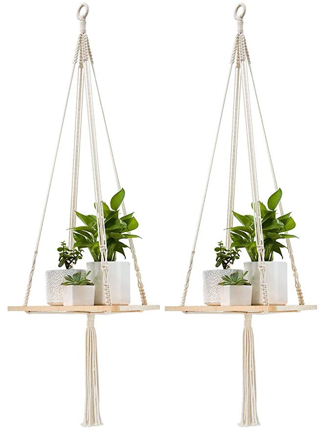 Mkono 2Pack Macrame Shelf Hanging Planter Plant Hanger Home Decor 45 Inches, Square