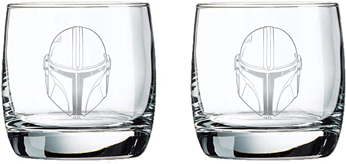 The Mandalorian Glass Set (Helmets) - 10 oz Capacity - Glasses 2-Pack - Classic Design - Heavy Base