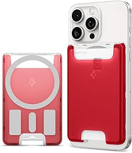 Spigen Ultra Hybrid (MagFit) Magnetic Wallet Card Holder Designed for MagSafe Compatible with iPhone 15, iPhone 14, iPhone 13, iPhone 12 Models - Classic C1 Ruby