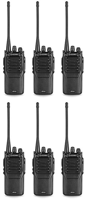 6-Pack Amcrest ATR-22 UHF Portable Radio Walkie Talkie Frequency Range 420-470 MHz FM Transceiver 16 Programmable Channels High Power Flashlight Walkie-Talkie Two-Way Radio FCC Cert.