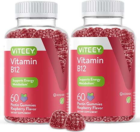 Vitamin B12 Gummies 1000mcg Good For Energy Metabolism Booster, Natural Energy Support, High Absorption, Immune System Support, For Adults And Kids, Raspberry Flavor, Pectin Chewable Vegan Gummy Chews