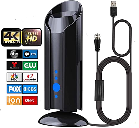 ANTIER Amplified Digital TV Antenna 450 Miles Range HDTV - Support 4K 8K 1080p Fire tv Stick and All Older TV's - Smart Switch Amplifier Indoor Signal Booster - 9ft Coax Cable