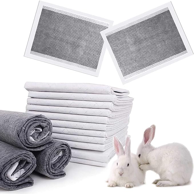 kathson Rabbit Pee Pads Disposable Cage Liners 40PCS All-Absorb Black Carbon Odor-Control Bunny Training Accessories with Quick-Dry Surface for Puppy Guinea Pig Kitten Hedgehog Small Animals