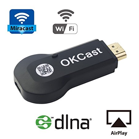 Miracast-Airplay-WLAN Stick (2.4G)-Foxcesd Wireless HDMI Display Adapter Receiver - 1080p Streaming - Media Player -Share Videos Images Docs Live Camera Musics from All iPhone, iPad, Samsung Andorid Smart Devices to TV, Monitor or Projector, For iOS 6.0 & Andorid 5.0 Above