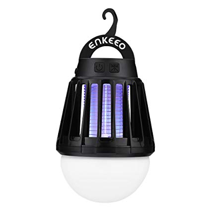 ENKEEO 2-in-1 Camping Lantern Bug Zapper Tent Light - Portable IPX6 Waterproof Mosquito Killer LED Lantern with 2000mAh Rechargeable Battery, Retractable Hook, Removable Lampshade