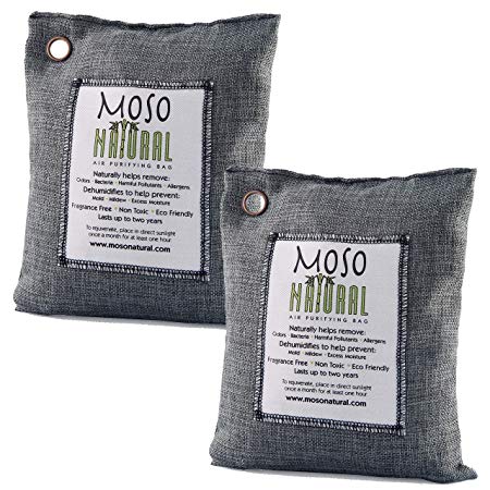 Moso Natural Air Purifying Bag 500 Grams. (2 Pack Charcoal Color) Natural Odor Eliminator. Fragrance Free, Chemical Free, Odor Absorber. Captures and Eliminates Odors.