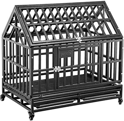 PUPZO Dog Kennel Crate Cage Heavy Duty Tear Resistant Square Tube with Four Wheels and Roof for Small Medium Large Dogs Easy to Install