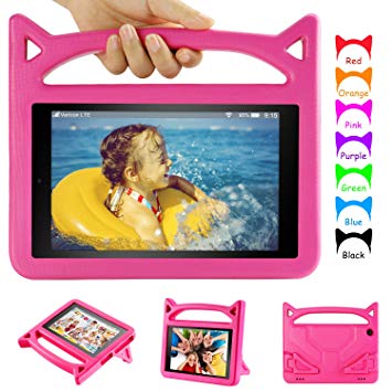 HD 8 Tablet Case, HD 8 Kids Case-Auorld Light Weight Shock Proof Handle Kid Proof Cover Kids Case for HD 8 Tablet(8th/7th/6th Generation)-Rose