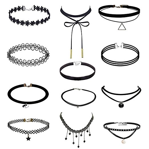 Trasfit 12 Pieces Black Velvet Choker Necklace for Women Girls, Classic Velvet Stretch Gothic Tattoo Lace