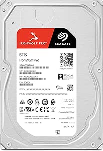 Seagate IronWolf Pro, 6 to, Disque Dur d'entreprise Interne NAS HDD – CMR, 3,5”, SATA 6 Gbits/s, 7 200 TR/Min, 256 Mo de mémoire Cache, Rescue Services (ST6000NT001)