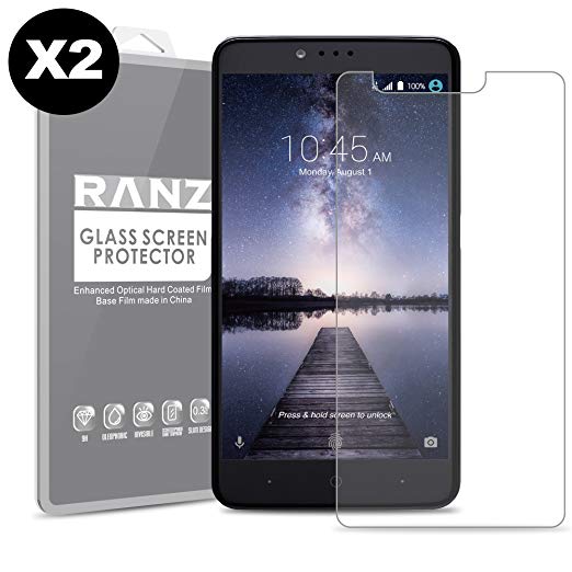 [2 Pack] Zmax Pro Screen Protector, RANZ Tempered Glass Premium High Definition Shockproof Clear Screen Protector for ZTE Zmax Pro (Z981)