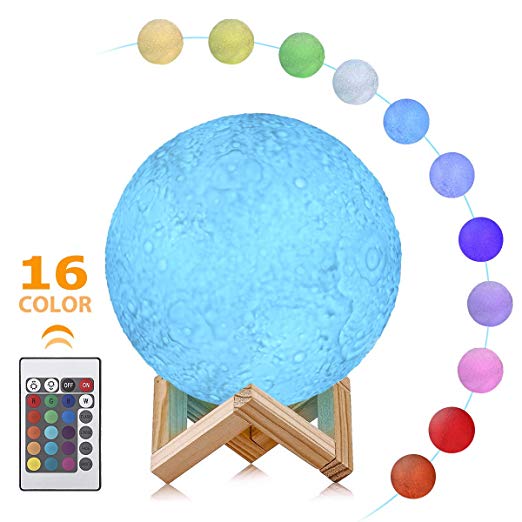 Moon Lamp - 3D LED Moon Light, 16 Colors Hangable Moon Night Light with Stand, USB Rechargeable Decorative Night Light with Remote Control for Kids, Lovers Gift