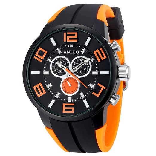 Anleowatch 1PCS Orange Watch 3ATM Water Resistant Men Sport Watch Rubber Strap