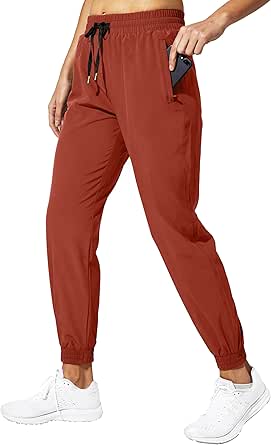 MIER Women's Lightweight Jogger Pants with Zipper Pockets Running Athletic Hiking Travel Drawstring Pants, Quick Dry