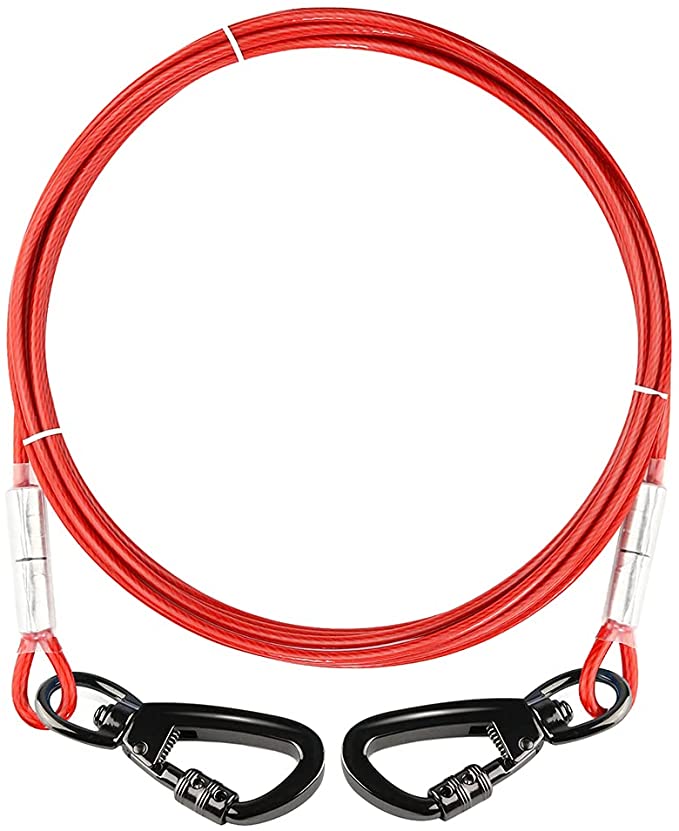 Dog Runner Tie Out Cable for Dogs Up to 60-250 Pound, 10ft(3m) 15ft(4.5m) 20ft(6m) 25ft(7.5m) 40ft(12m) Dog Lead Line for Yard, Camping, Park, Outside (Red, 15ft)