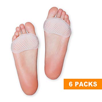 Hecmoks Metatarsal Pads Ball of Foot Cushions - Soft Gel Ball of Foot Pads - Mortons Neuroma Callus Metatarsal Foot Pain Relief Bunion Forefoot Cushioning Relief Women Men (6 Pairs)