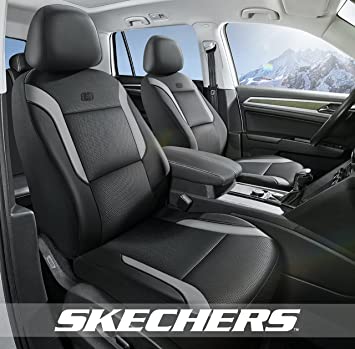 Skechers Memory Foam™ Car Seat Covers, Leather & Mesh Thick Car Seat Protection, Gray Front Seat Cover, Airbag Compatible, Automotive Comfort & Protection for Most Cars, Trucks, SUVs