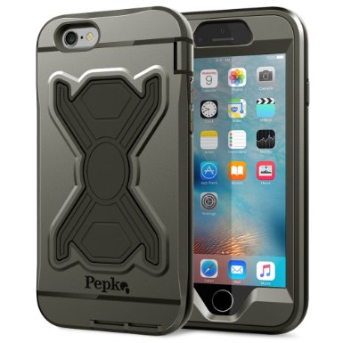 iPhone 6s Plus Case , iPhone 6 Plus Case Pepkoo Heavy Duty Armor Rugged Hybrid [3 Layer] Drop Protection Bumper with Built-in Shockproof Screen Protector and Kickstand for iPhone 6/6s plus, Black