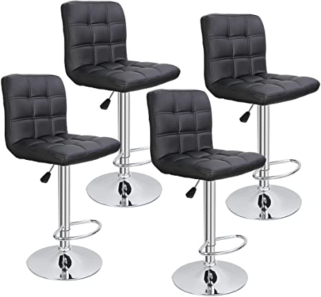 ZENY Set of 4 Adjustable Swivel Barstools, Modern PU Leather Kitchen Counter Bar Stools, Square Back Bar Stool