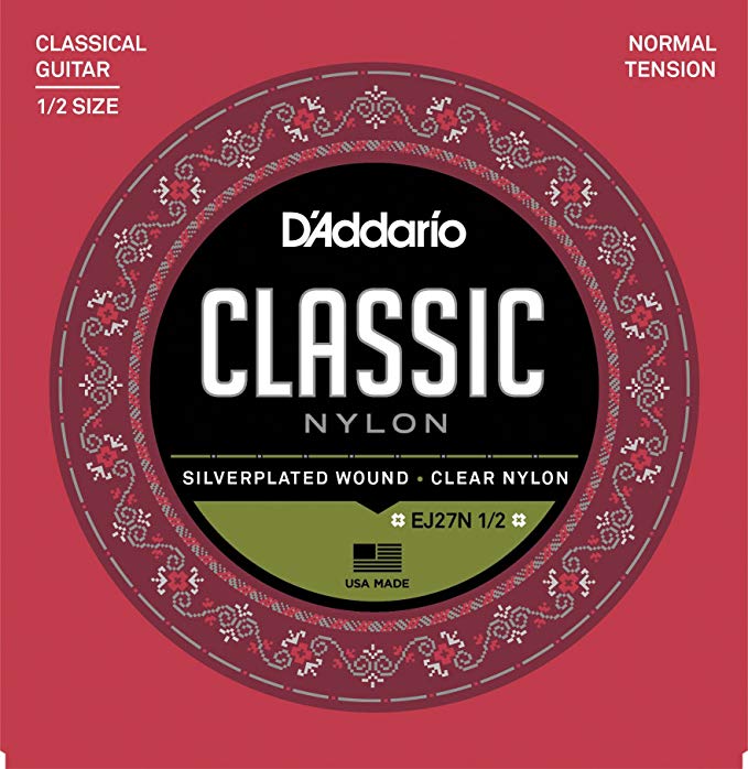 D'Addario EJ27N 1/2 Student Nylon Fractional Classical Guitar Strings, Normal Tension