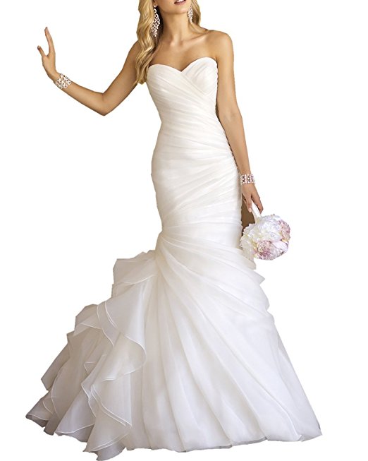 Olivia's Elegant Strapless Pleats Mermaid Cheap Wedding Dresses 2016