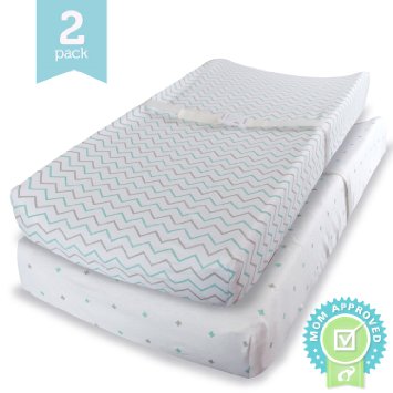 Ziggy Baby Jersey Cotton Changing Pad Cover Set, Blue & Grey, 2 Pack