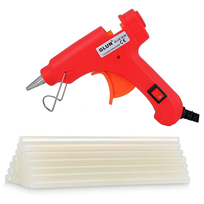 GLUN 20W 20 WATT 7MM HOT MELT Glue Gun with ON Off Switch and LED Indicator (RED Color & 10 Transparent Glue Sticks)