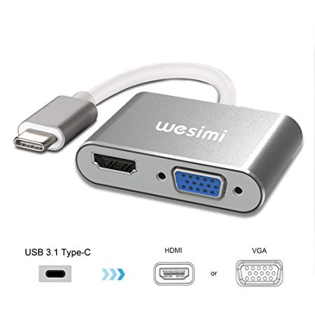 USB C to HDMI   VGA, wesimi USB Type C (Thunderbolt 3 Compatible) to HDMI 4K VGA Adapter, Compatible MacBook Pro/Chromebook Pixel/Dell XPS 13/15,Yoga 910,iPad Pro 2018,MacBook Air 2018,Grey