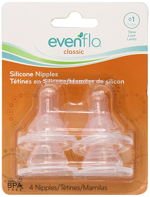 Evenflo 4 Pack Classic Silicone Nipple, Slow Flow