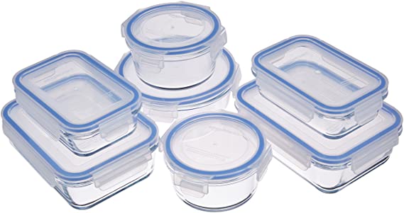 AmazonBasics Glass Locking Lids Food Storage Containers, 14-Piece Set