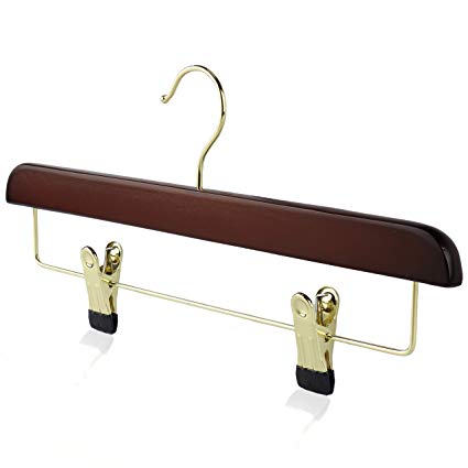 The Hanger Store 20 Dark 'walnut' wooden coat clothes hangers with clips and bar for trousers, skirts …