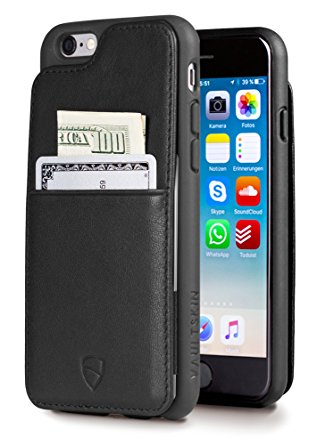 iPhone 6 & 6S Case, Vaultskin ETON Armour iPhone 6 & 6S (4.7) Case Wallet, Slim, Minimalist Genuiner Leather Case - Holds up to 8 Cards / Top Grain Leather (Black)