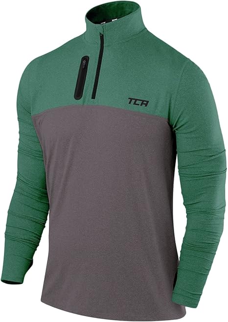 TCA Men's Fusion Pro Quickdry Long Sleeve Half Zip Running Shirt – Athletic Workout Pullover with Pocket & Thumb Holes