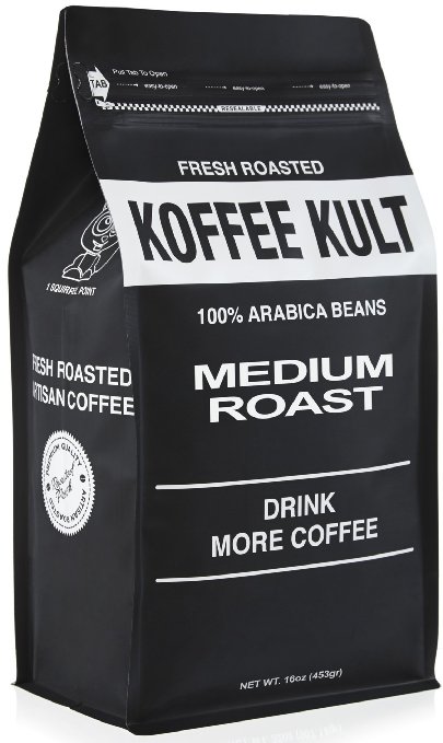 Koffee Kult Coffee Beans Medium Roasted - (1 Lb Ground Coffee) Highest Quality Delicious Coffee - Ground Coffee Fresh Gourmet Aromatic Artisan Blend
