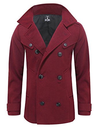 Tom's Ware Mens Stylish Fashion Classic Wool Double Breasted Pea Coat