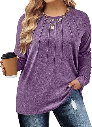 IN'VOLAND Womens Plus Size Shirts Long Sleeve Dressy Tops Casual Fashion Fall Blouses Pleated Tunics