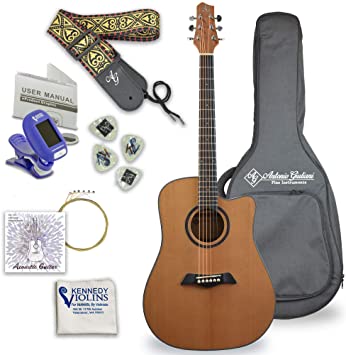 Antonio Giuliani Acoustic Mahogany Guitar Bundle Clearance (DN-1) - Dreadnought Guitar with Case, Strap, Tuner, Strings and Accessories By Kennedy Violins